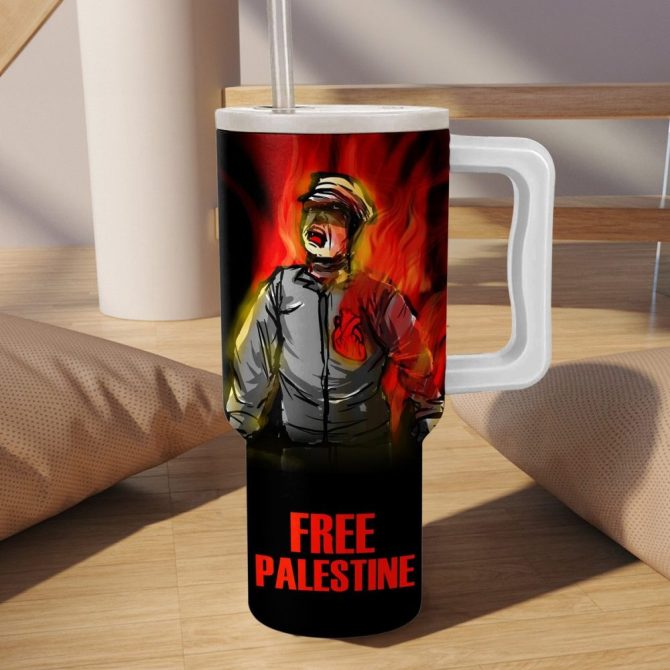 Aaron Bushnell Free Palestine Custom Stanley Quencher 40Oz Stainless Steel Tumbler With Handle - Image 2