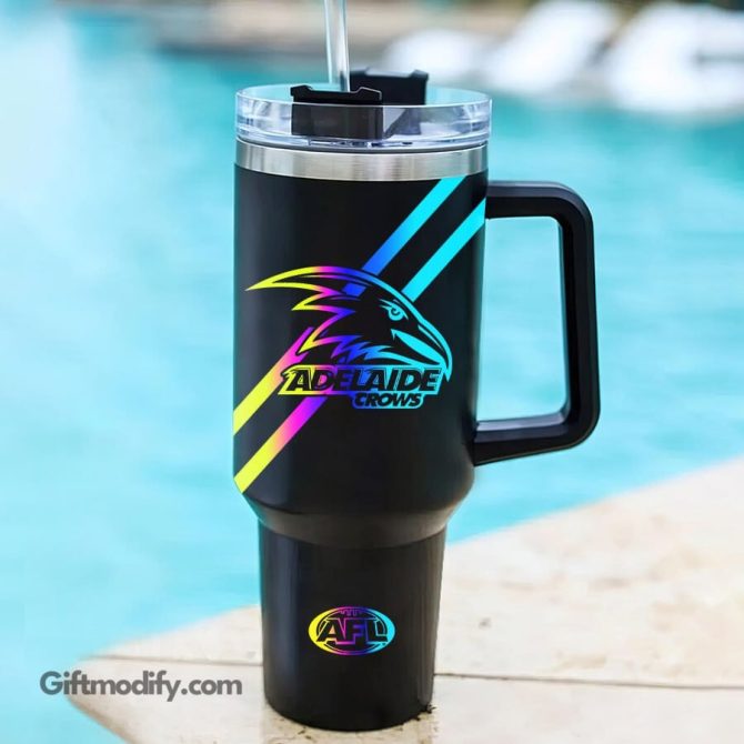 Adelaide Crows Afl Hologram Logo Custom Stanley Quencher 40Oz Stainless Steel Tumbler With Handle - Image 2