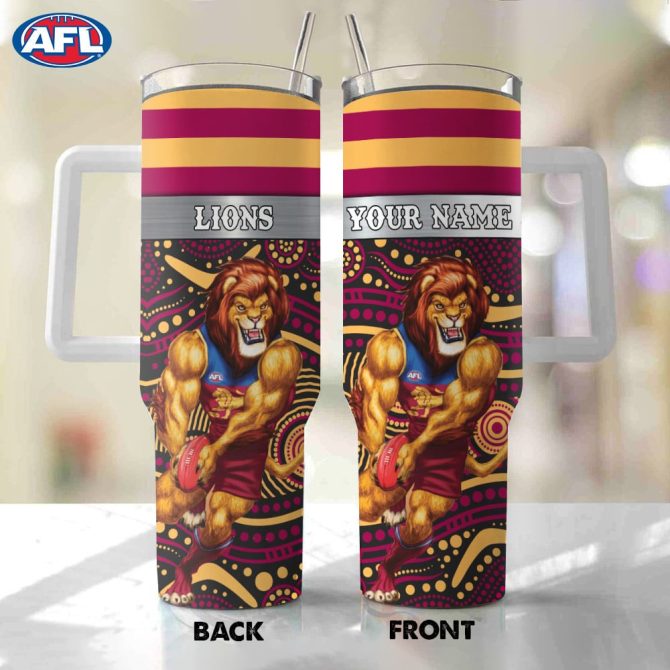 Afl Brisbane Lions Mascot Custom Stanley Quencher 40Oz Stainless Steel Tumbler With Handle