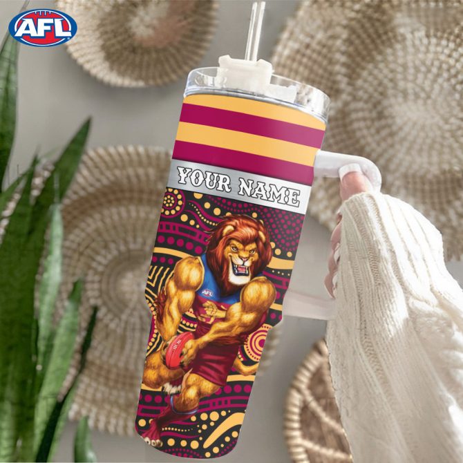 Afl Brisbane Lions Mascot Custom Stanley Quencher 40Oz Stainless Steel Tumbler With Handle - Image 2