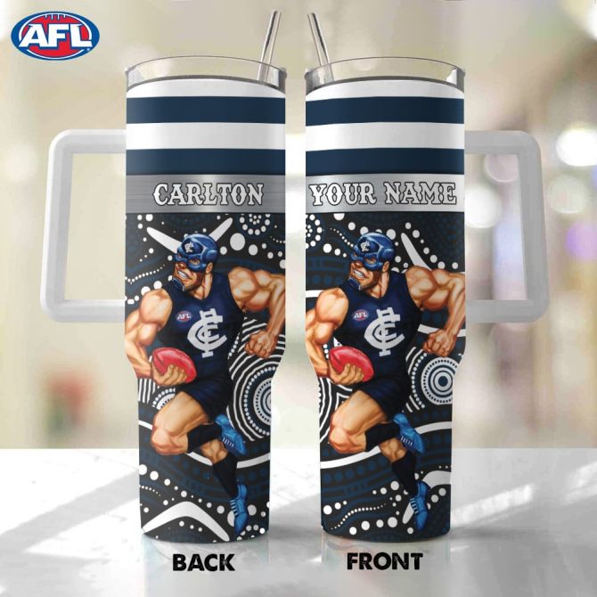 Afl Carlton Blues Mascot Custom Stanley Quencher 40Oz Stainless Steel Tumbler With Handle