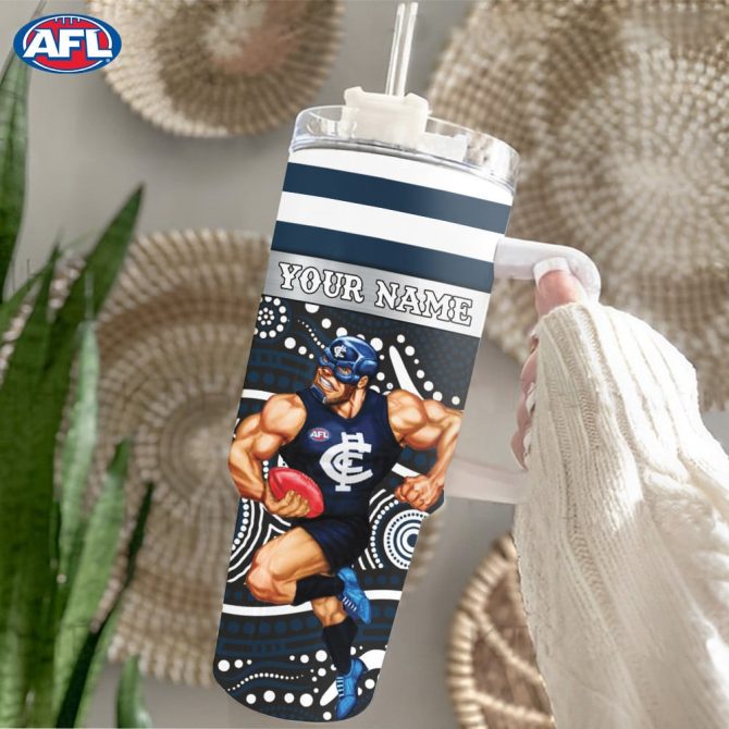 Afl Carlton Blues Mascot Custom Stanley Quencher 40Oz Stainless Steel Tumbler With Handle - Image 2