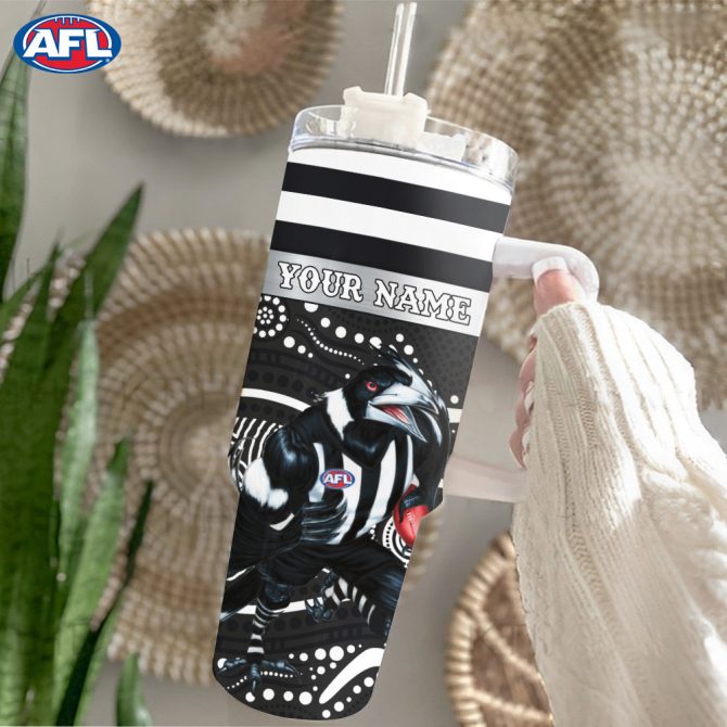 Afl Collingwood Magpies Mascot Custom Stanley Quencher 40Oz Stainless Steel Tumbler With Handle - Image 2