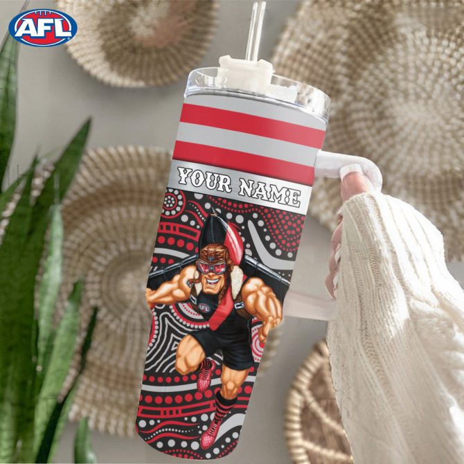 Afl Essendon Mascot Custom Stanley Quencher 40Oz Stainless Steel Tumbler With Handle - Image 2