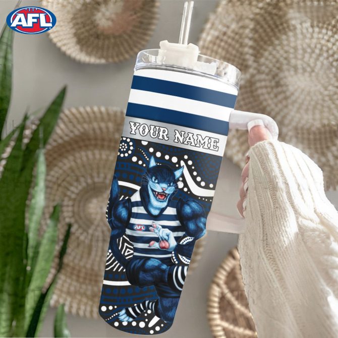 Afl Geelong Cats Mascot Custom Stanley Quencher 40Oz Stainless Steel Tumbler With Handle - Image 2