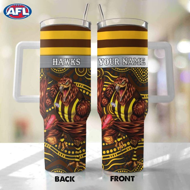 Afl Hawthorn Hawks Mascot Custom Stanley Quencher 40Oz Stainless Steel Tumbler With Handle