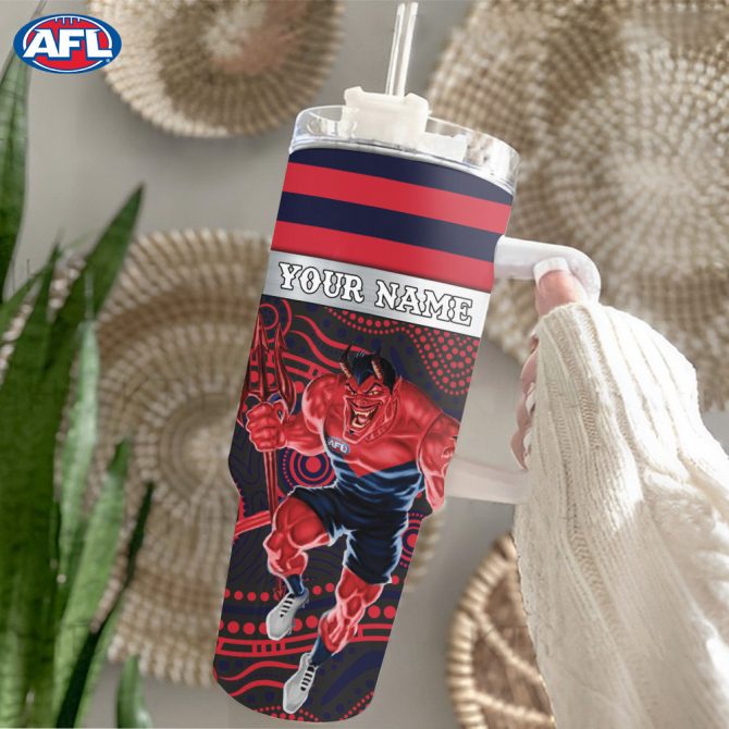 Afl Melbourne Demons Mascot Custom Stanley Quencher 40Oz Stainless Steel Tumbler With Handle - Image 2