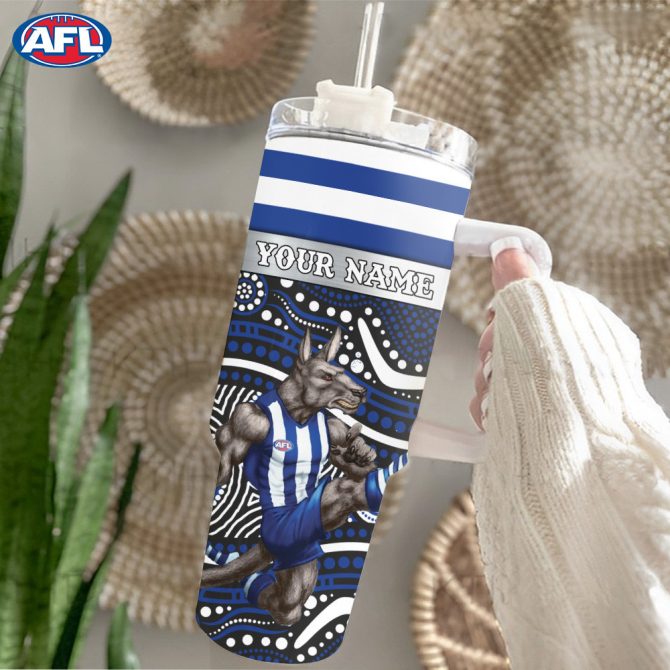 Afl North Melbourne Mascot Custom Stanley Quencher 40Oz Stainless Steel Tumbler With Handle - Image 2