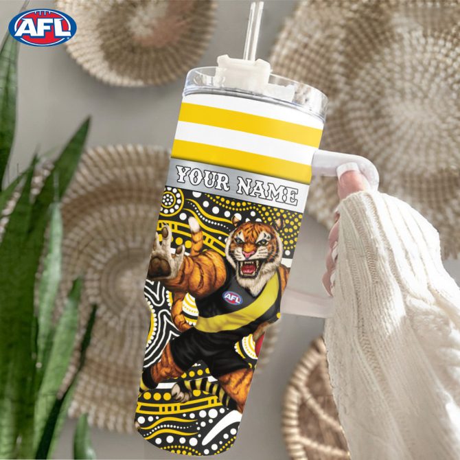 Afl Richmond Tigers Mascot Custom Stanley Quencher 40Oz Stainless Steel Tumbler With Handle - Image 2