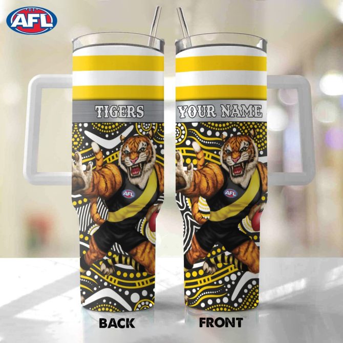 Afl Richmond Tigers Mascot Custom Stanley Quencher 40Oz Stainless Steel Tumbler With Handle
