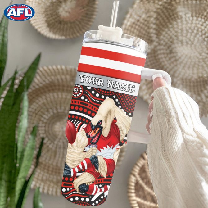 Afl Sydney Swans Mascot Custom Stanley Quencher 40Oz Stainless Steel Tumbler With Handle - Image 2