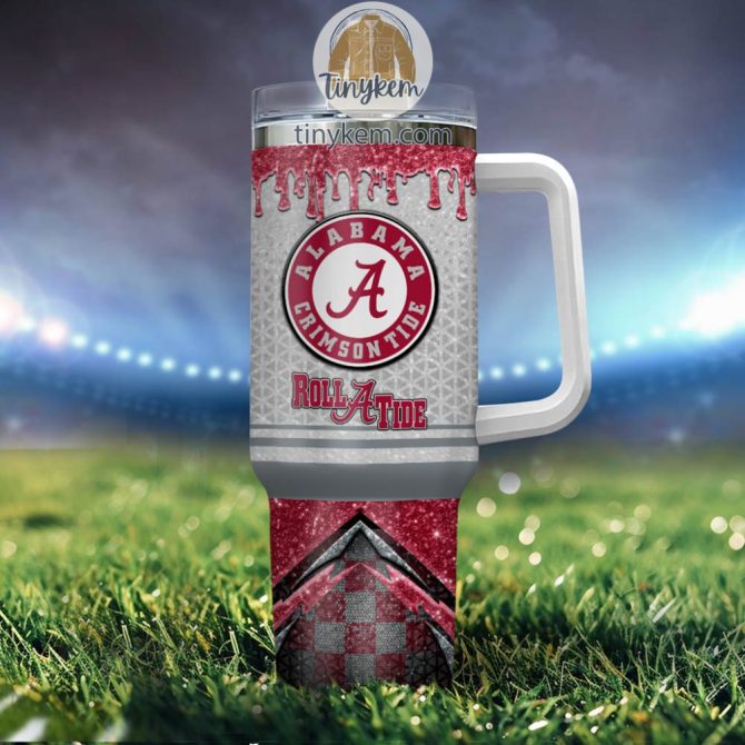 Alabama Crimson Tide Glitter Ncaa Custom Stanley Quencher 40Oz Stainless Steel Tumbler With Handle - Image 4