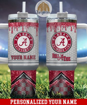 Alabama Crimson Tide Glitter Ncaa Custom Stanley Quencher 40Oz Stainless Steel Tumbler With Handle