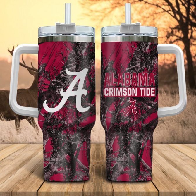 Alabama Crimson Tide Ncaa Hunting Custom Stanley Quencher 40Oz Stainless Steel Tumbler With Handle