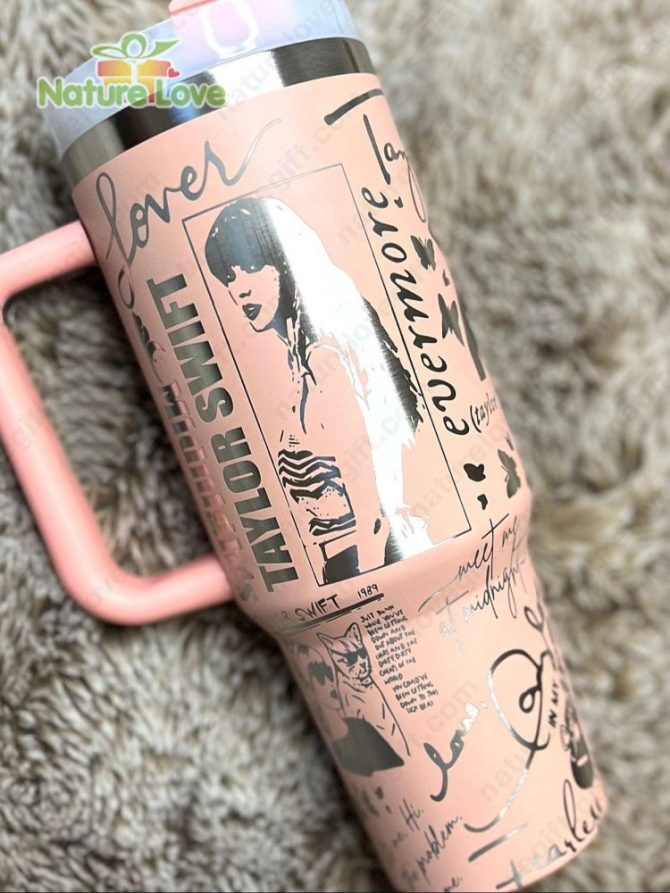 Album Engraved Taylor Swift Music Custom Stanley Quencher 40Oz Stainless Steel Tumbler With Handle