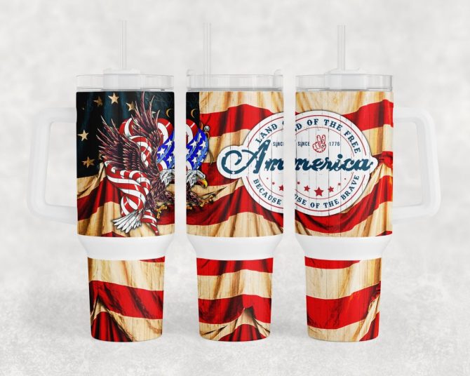 American Flag Custom Stanley Quencher 40Oz Stainless Steel Tumbler With Handle