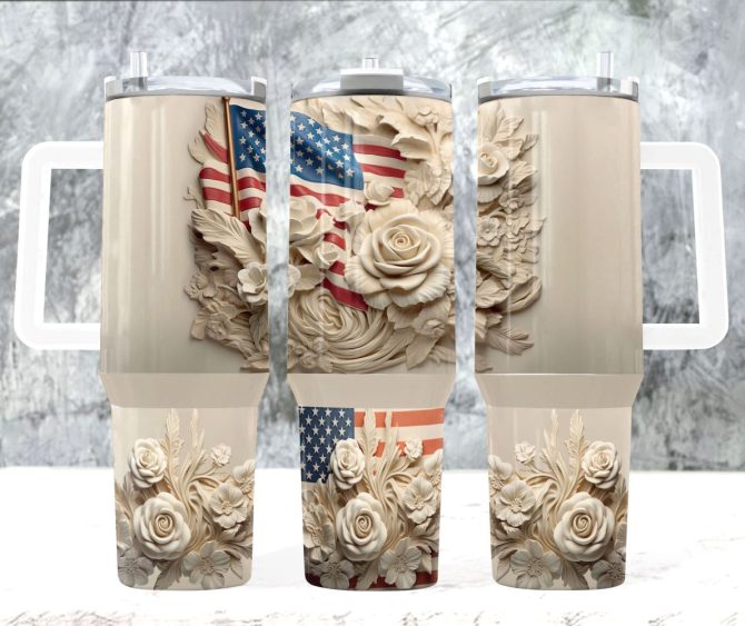 American Flag Custom Stanley Quencher 40Oz Stainless Steel Tumbler With Handle