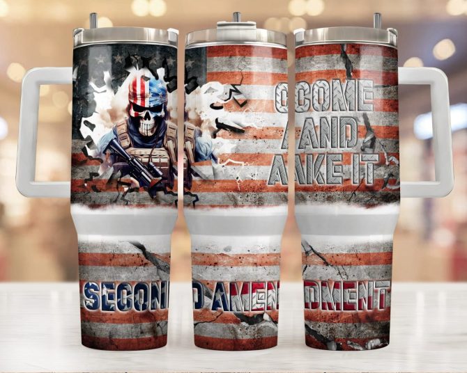 American Flag Skull Custom Stanley Quencher 40Oz Stainless Steel Tumbler With Handle