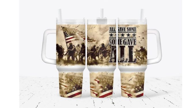 American Military With Flag Custom Stanley Quencher 40Oz Stainless Steel Tumbler With Handle