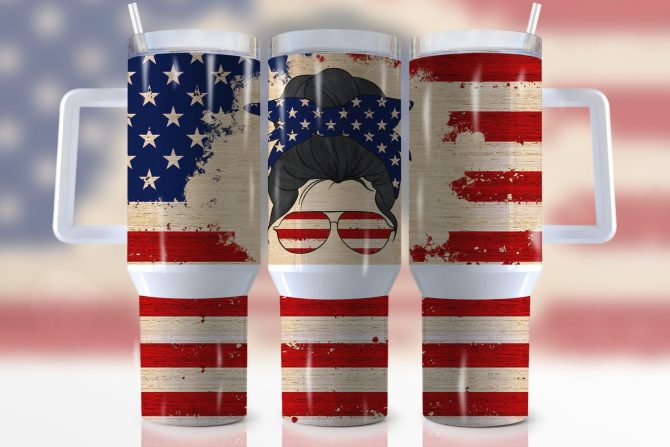 American Mom Flag Custom Stanley Quencher 40Oz Stainless Steel Tumbler With Handle