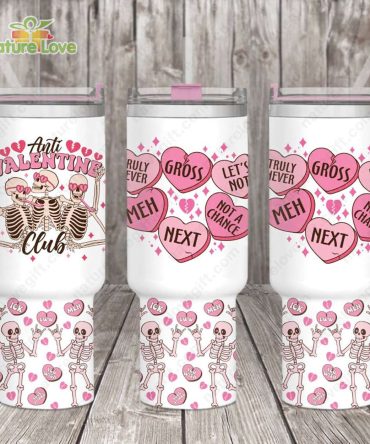 Anti Valentine Club Skull Custom Stanley Quencher 40Oz Stainless Steel Tumbler With Handle