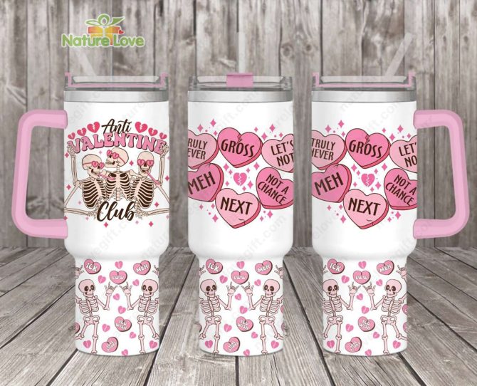 Anti Valentine Club Skull Custom Stanley Quencher 40Oz Stainless Steel Tumbler With Handle