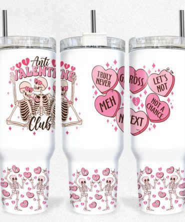 Anti Valentine Skellies And Hearts Custom Stanley Quencher 40Oz Stainless Steel Tumbler With Handle
