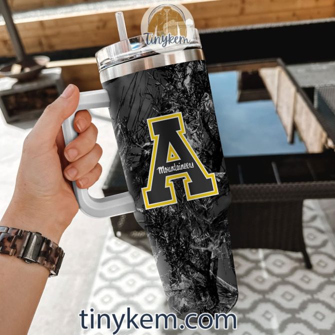 Appalachian State Mountaineers Realtree Hunting Ncaa Custom Stanley Quencher 40Oz Stainless Steel Tumbler With Handle - Image 2
