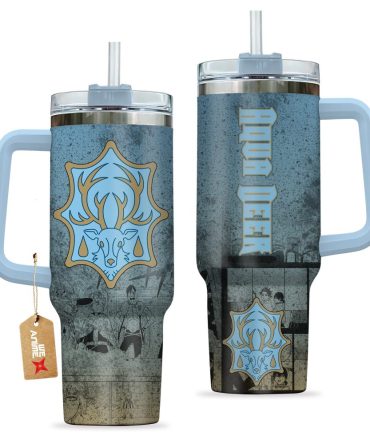 Aqua Deer Symbol Black Clover Anime Custom Stanley Quencher 40Oz Stainless Steel Tumbler With Handle