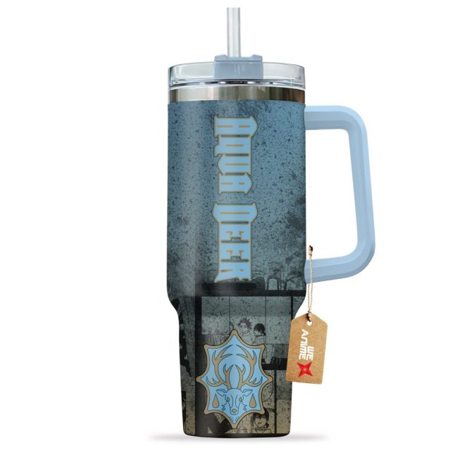 Aqua Deer Symbol Black Clover Anime Custom Stanley Quencher 40Oz Stainless Steel Tumbler With Handle - Image 2