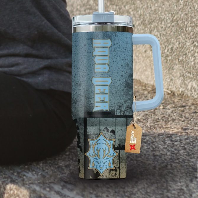 Aqua Deer Symbol Black Clover Anime Custom Stanley Quencher 40Oz Stainless Steel Tumbler With Handle - Image 4