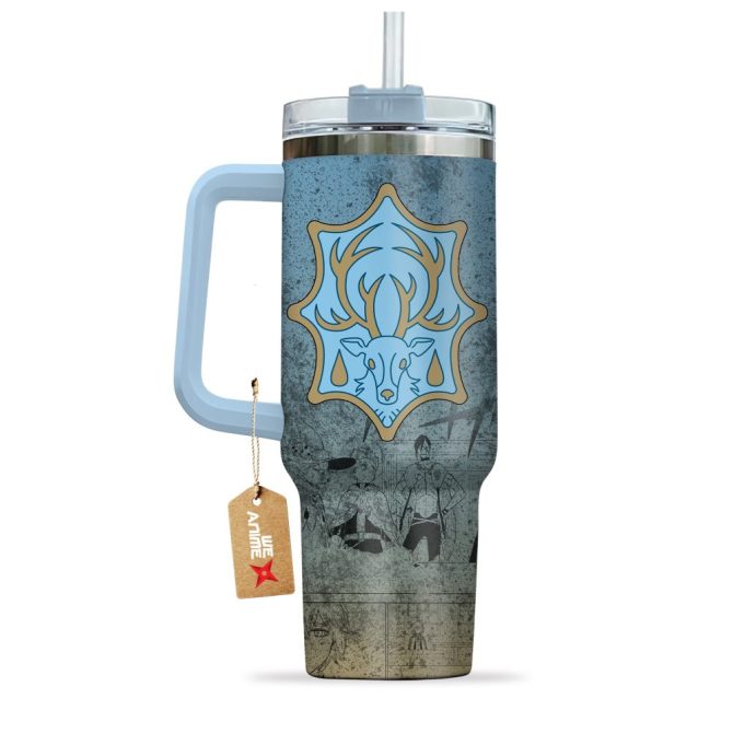 Aqua Deer Symbol Black Clover Anime Custom Stanley Quencher 40Oz Stainless Steel Tumbler With Handle - Image 3