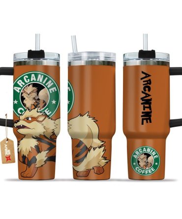 Arcanine Coffee Pokemon Anime Custom Stanley Quencher 40Oz Stainless Steel Tumbler With Handle