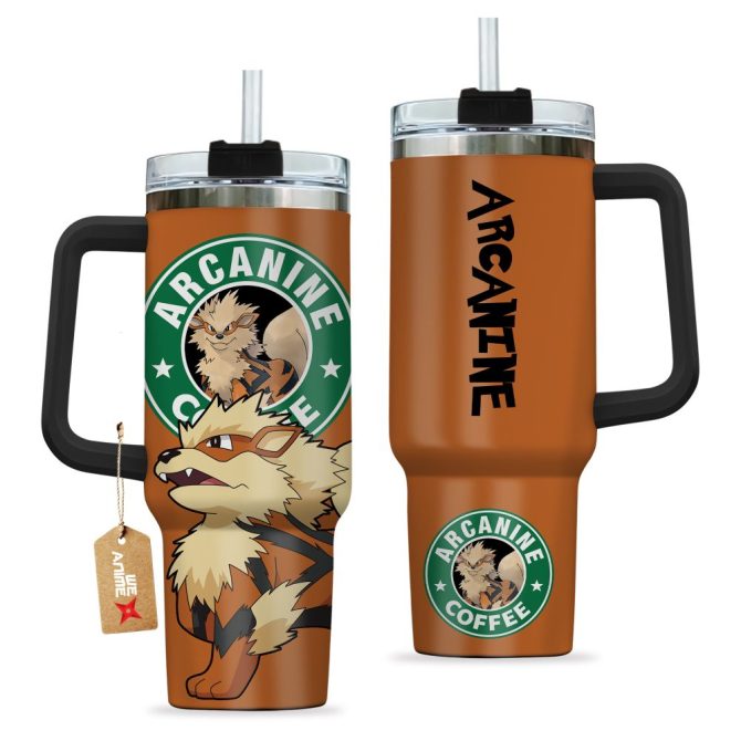 Arcanine Coffee Pokemon Anime Custom Stanley Quencher 40Oz Stainless Steel Tumbler With Handle - Image 2