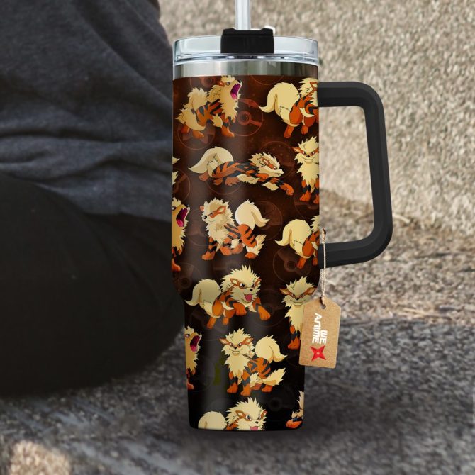 Arcanine Pokemon Anime Custom Stanley Quencher 40Oz Stainless Steel Tumbler With Handle - Image 4
