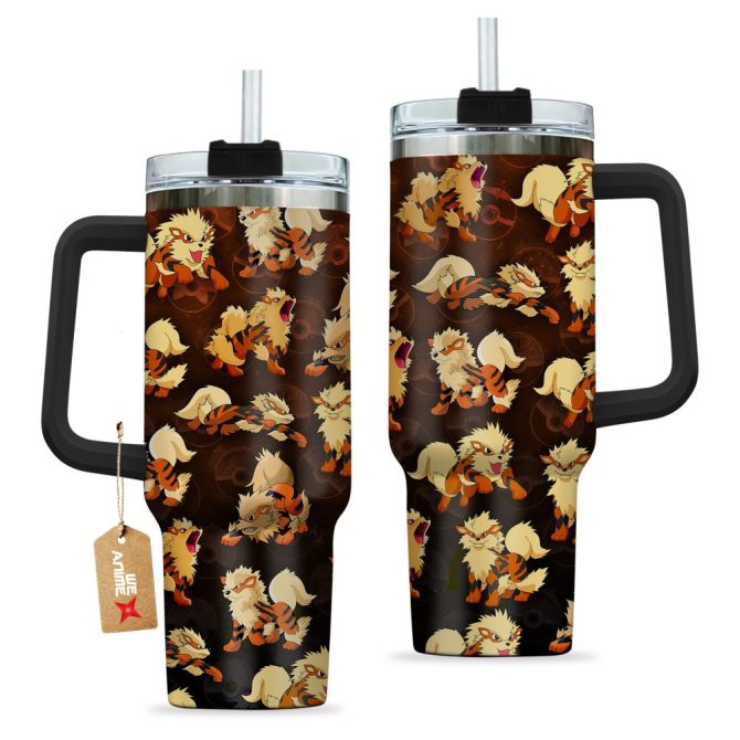 Arcanine Pokemon Anime Custom Stanley Quencher 40Oz Stainless Steel Tumbler With Handle - Image 3
