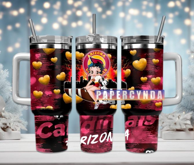 Arizona Cardinals Custom Stanley Quencher 40Oz Stainless Steel Tumbler With Handle