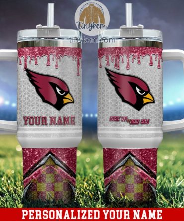 Arizona Cardinals Glitter Nfl Custom Stanley Quencher 40Oz Stainless Steel Tumbler With Handle