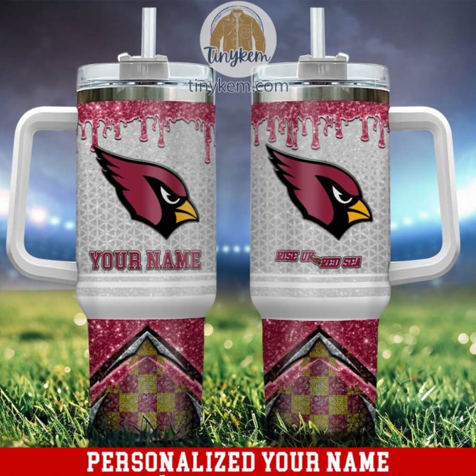 Arizona Cardinals Glitter Nfl Custom Stanley Quencher 40Oz Stainless Steel Tumbler With Handle