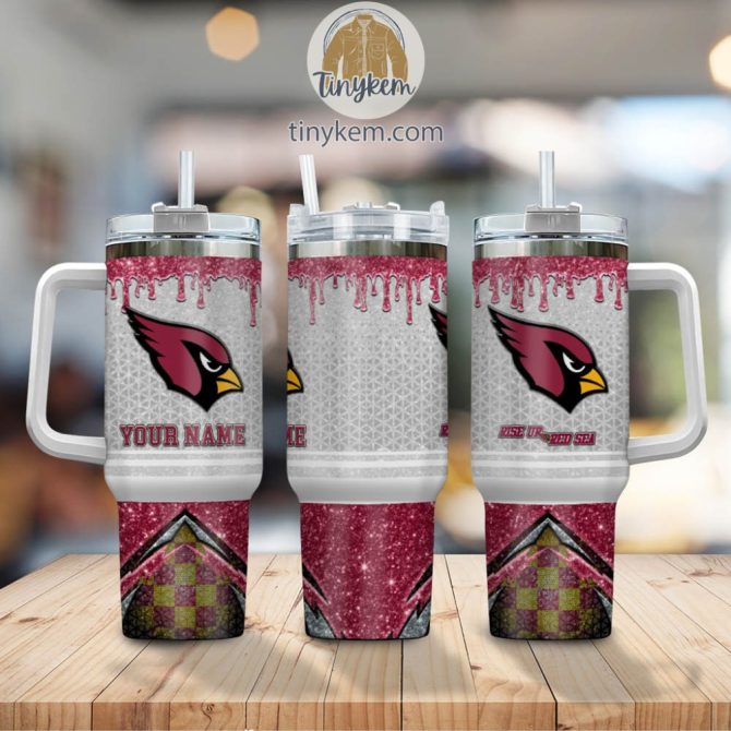 Arizona Cardinals Glitter Nfl Custom Stanley Quencher 40Oz Stainless Steel Tumbler With Handle - Image 2