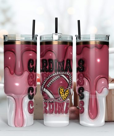 Arizona Cardinals Nfl 3D Inflated Puff Effect Custom Stanley Quencher 40Oz Stainless Steel Tumbler With Handle