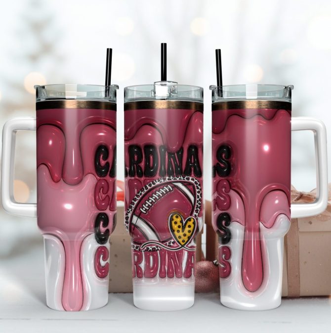 Arizona Cardinals Nfl 3D Inflated Puff Effect Custom Stanley Quencher 40Oz Stainless Steel Tumbler With Handle
