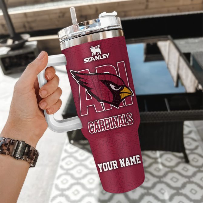 Arizona Cardinals Nfl 3D Logo Custom Stanley Quencher 40Oz Stainless Steel Tumbler With Handle - Image 3