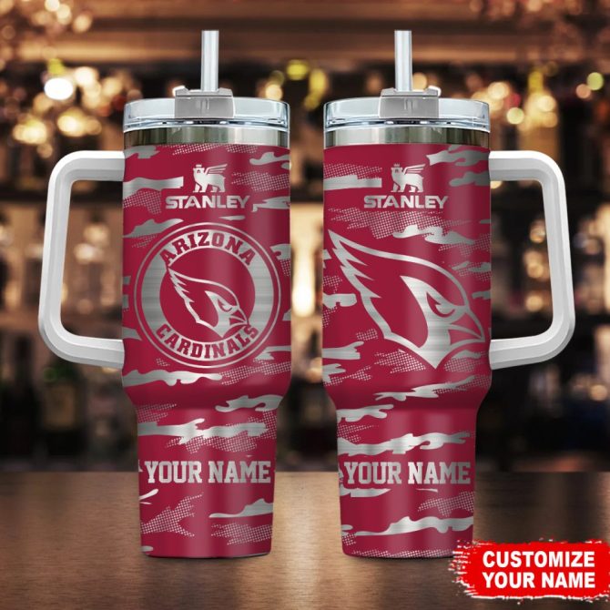 Arizona Cardinals Nfl Camo Pattern Custom Stanley Quencher 40Oz Stainless Steel Tumbler With Handle