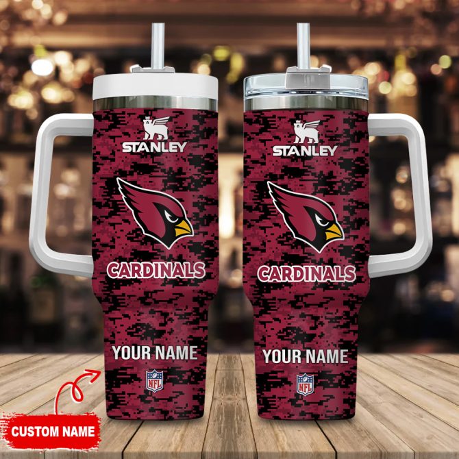 Arizona Cardinals Nfl Camouflage Custom Stanley Quencher 40Oz Stainless Steel Tumbler With Handle