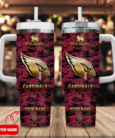 Arizona Cardinals Nfl Camouflage Golden Logo Custom Stanley Quencher 40Oz Stainless Steel Tumbler With Handle