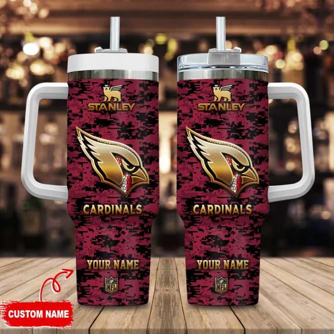 Arizona Cardinals Nfl Camouflage Golden Logo Custom Stanley Quencher 40Oz Stainless Steel Tumbler With Handle