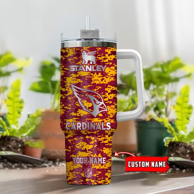 Arizona Cardinals Nfl Camouflage Silver Logo Custom Stanley Quencher 40Oz Stainless Steel Tumbler With Handle - Image 2