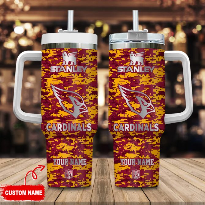 Arizona Cardinals Nfl Camouflage Silver Logo Custom Stanley Quencher 40Oz Stainless Steel Tumbler With Handle