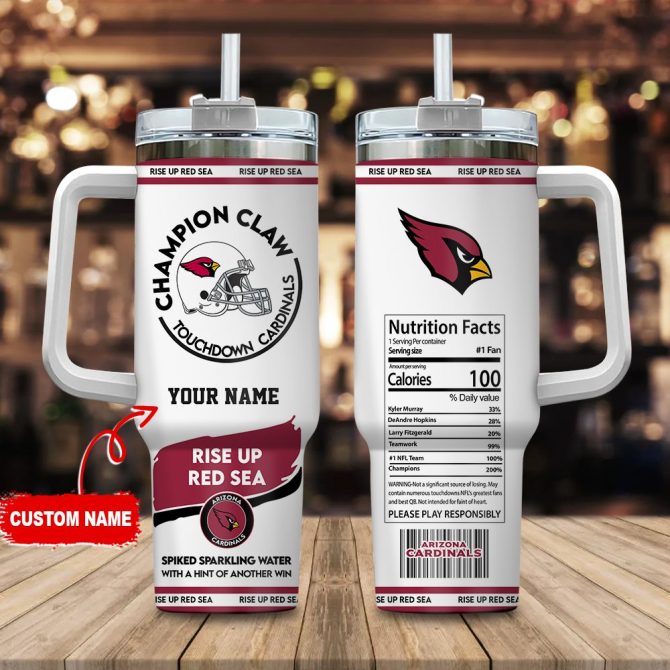 Arizona Cardinals Nfl Champion Claw Custom Stanley Quencher 40Oz Stainless Steel Tumbler With Handle